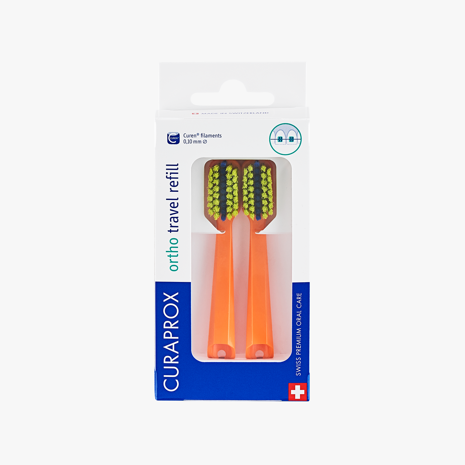 Ortho Travel Set spare brush head, Orange, 2 pcs