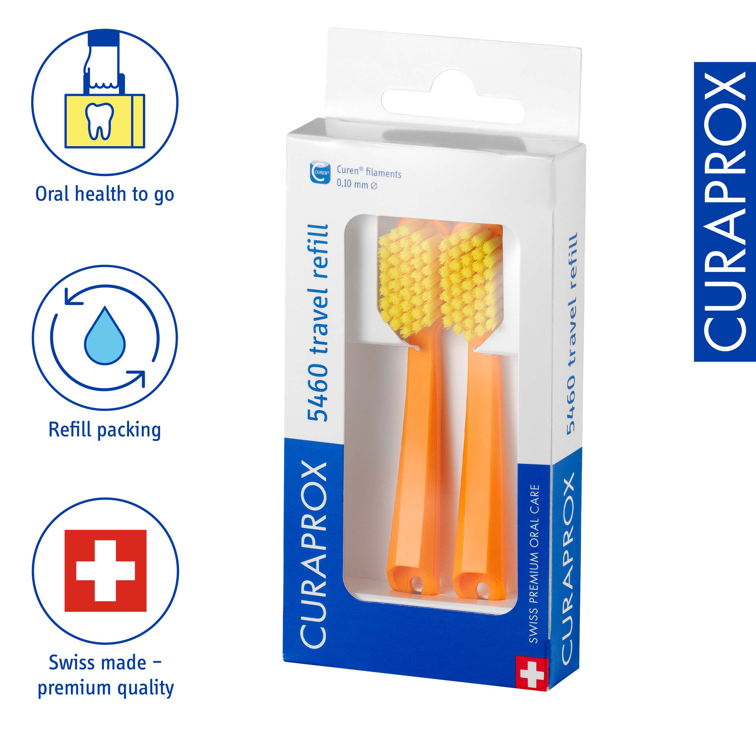 Travel Set spare brush head, Orange, 2 pcs