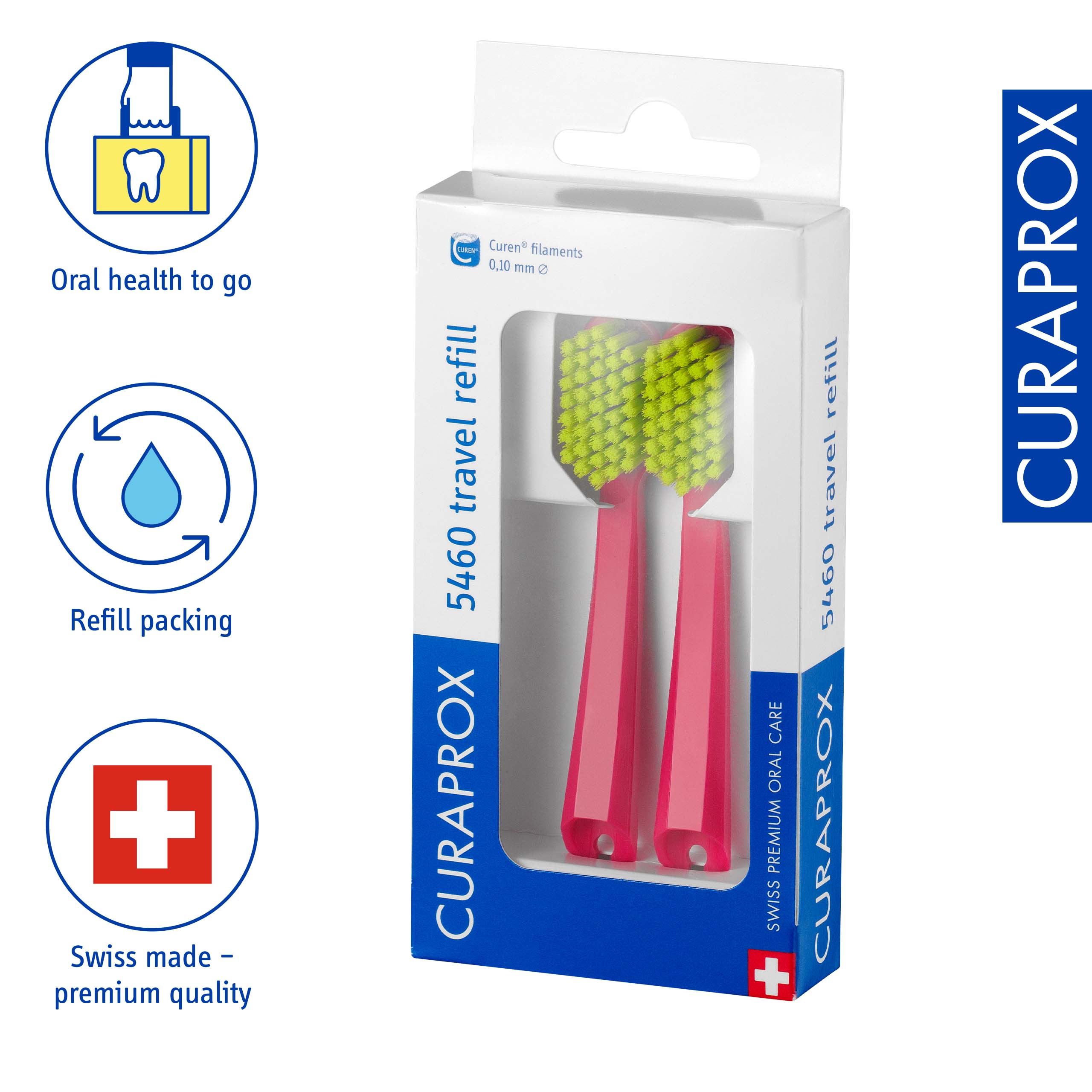 Travel Set spare brush head, Red, 2 pcs