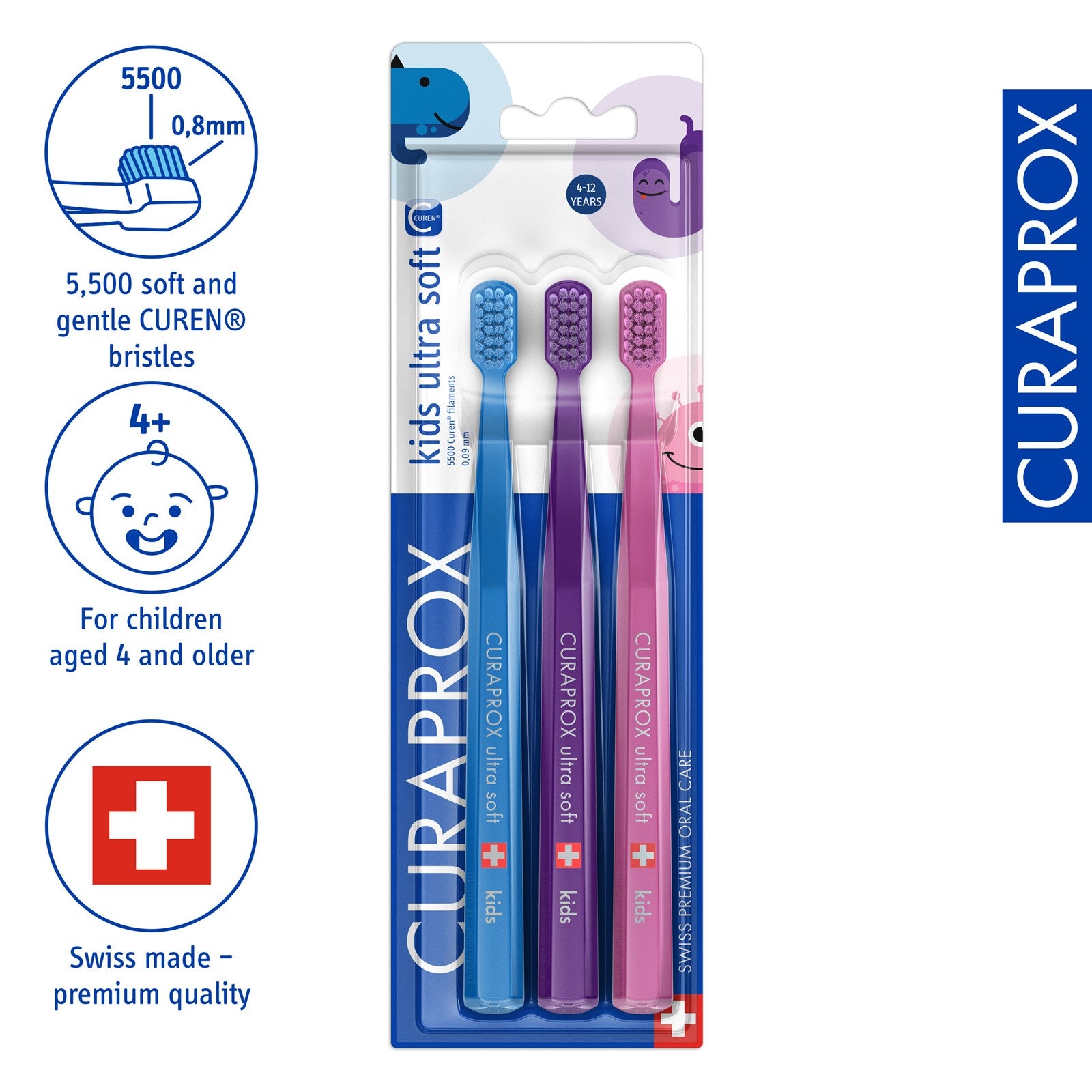 Curaprox CS Kids Toothbrush three-pack, 3 pcs – Ultra Soft (4–12 yrs)