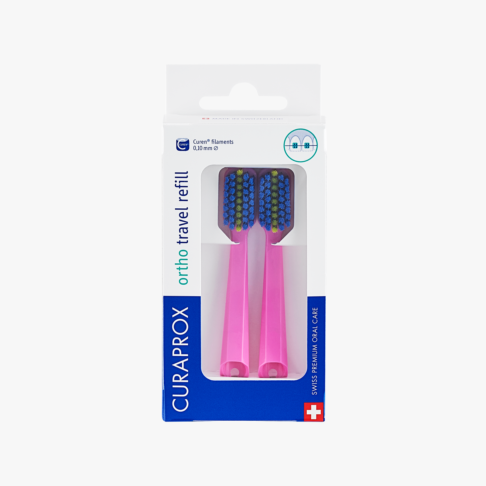 Ortho Travel Set spare brush head, Pink, 2 pcs