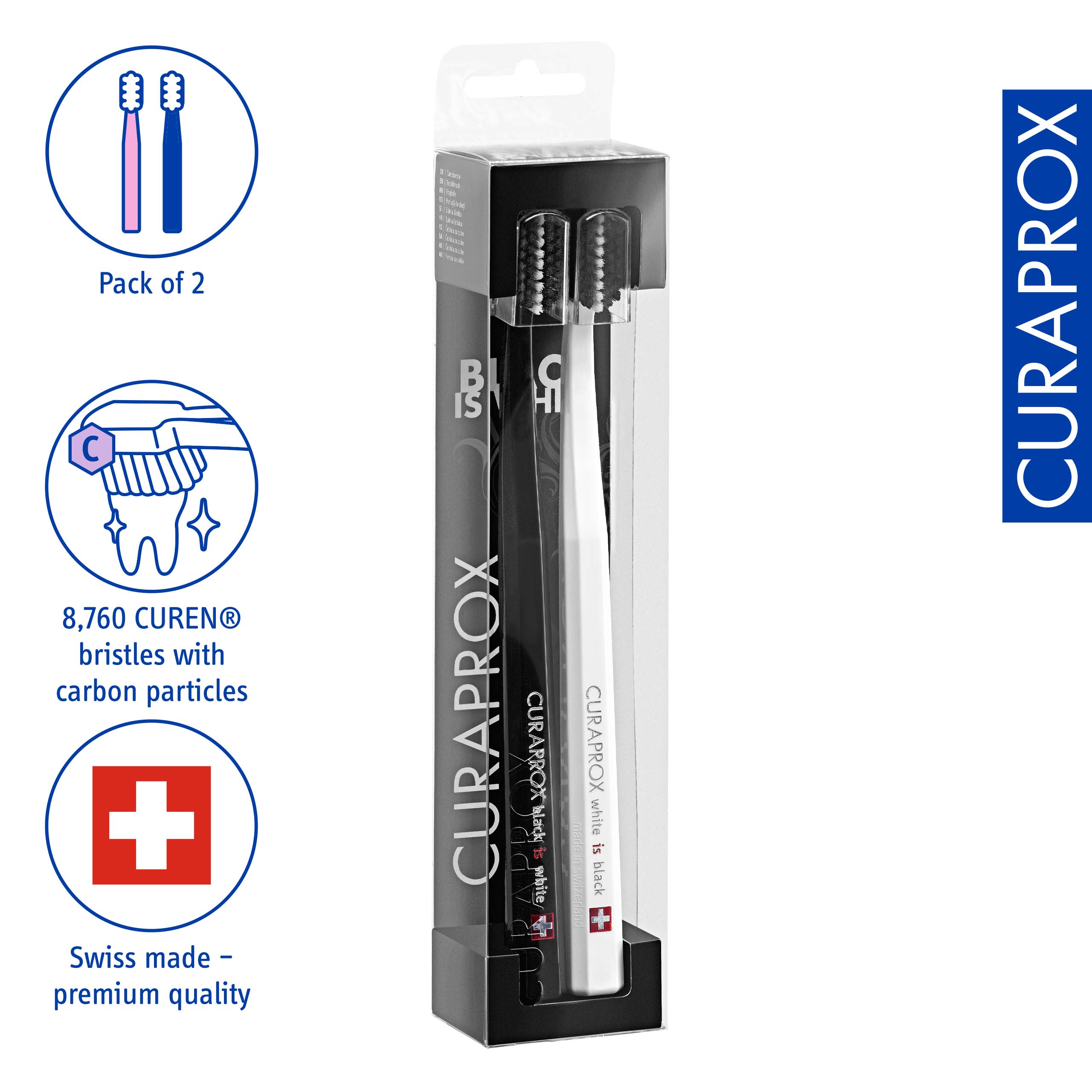 Curaprox BiW Duo, black/white, 2pcs – Whitening toothbrush