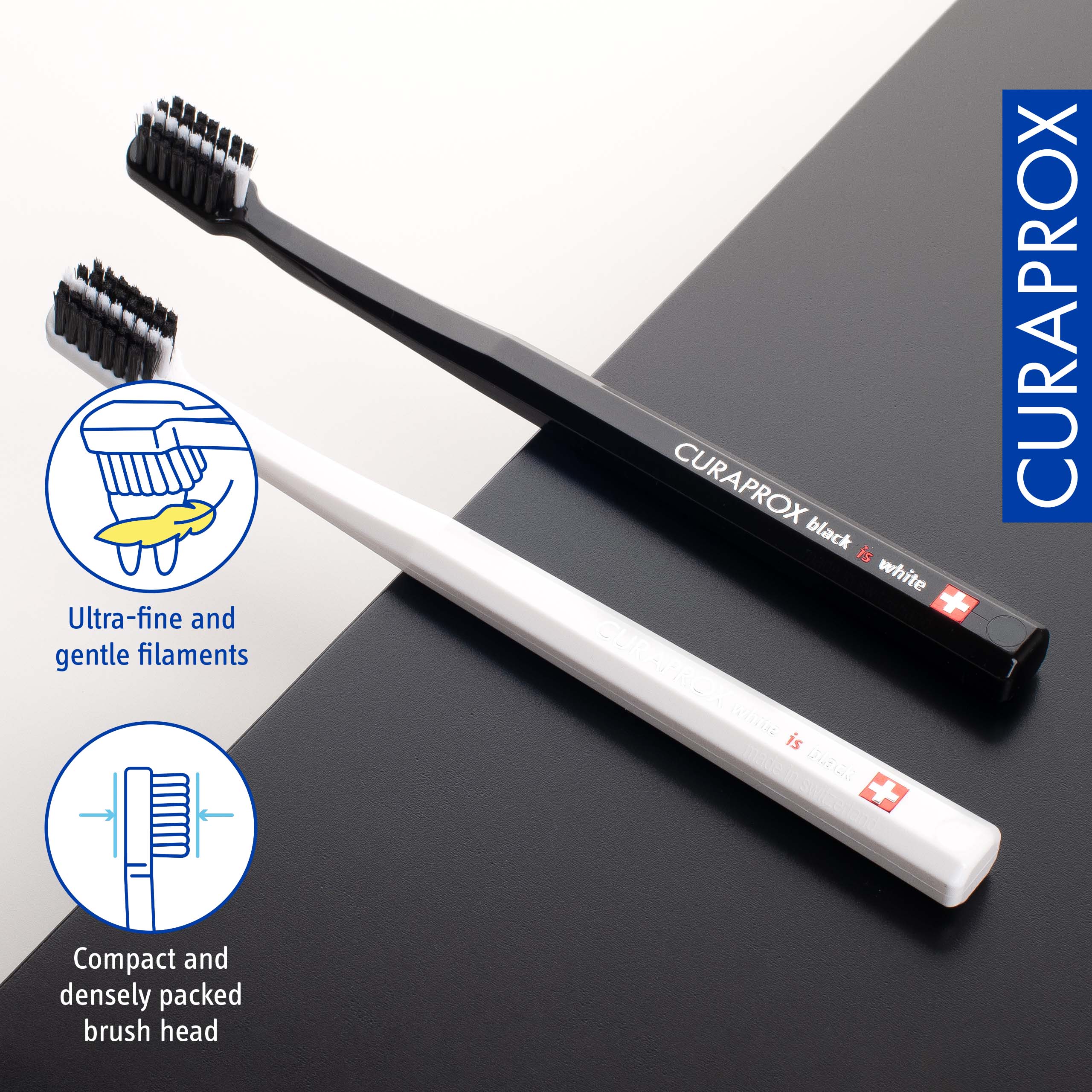 Curaprox BiW Duo, black/white, 2pcs – Whitening toothbrush