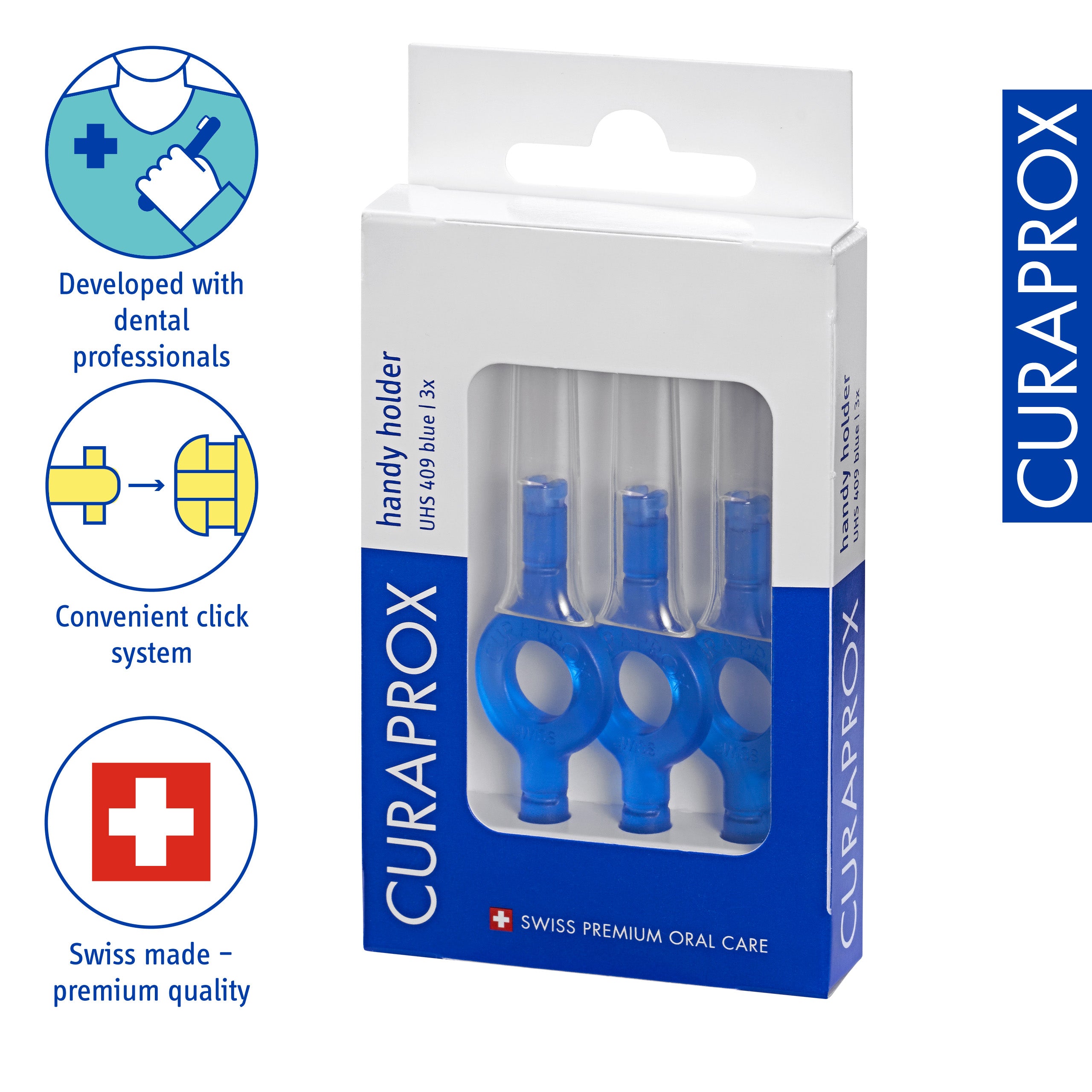 Curaprox Interdental UHS 409 Handy Holder, blue, 3 pcs