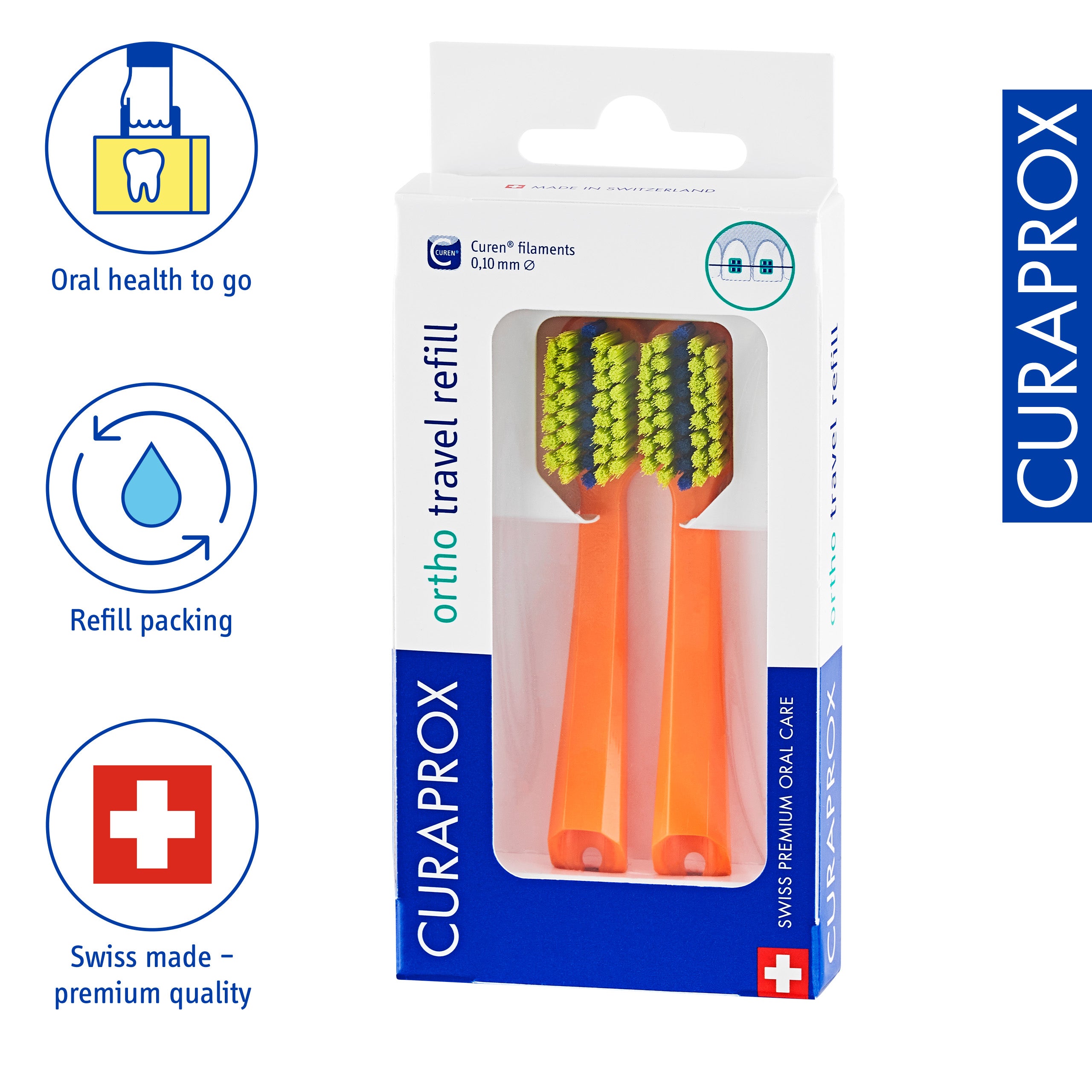 Curaprox Ortho Travel Set spare brush head, Orange, 2 pcs